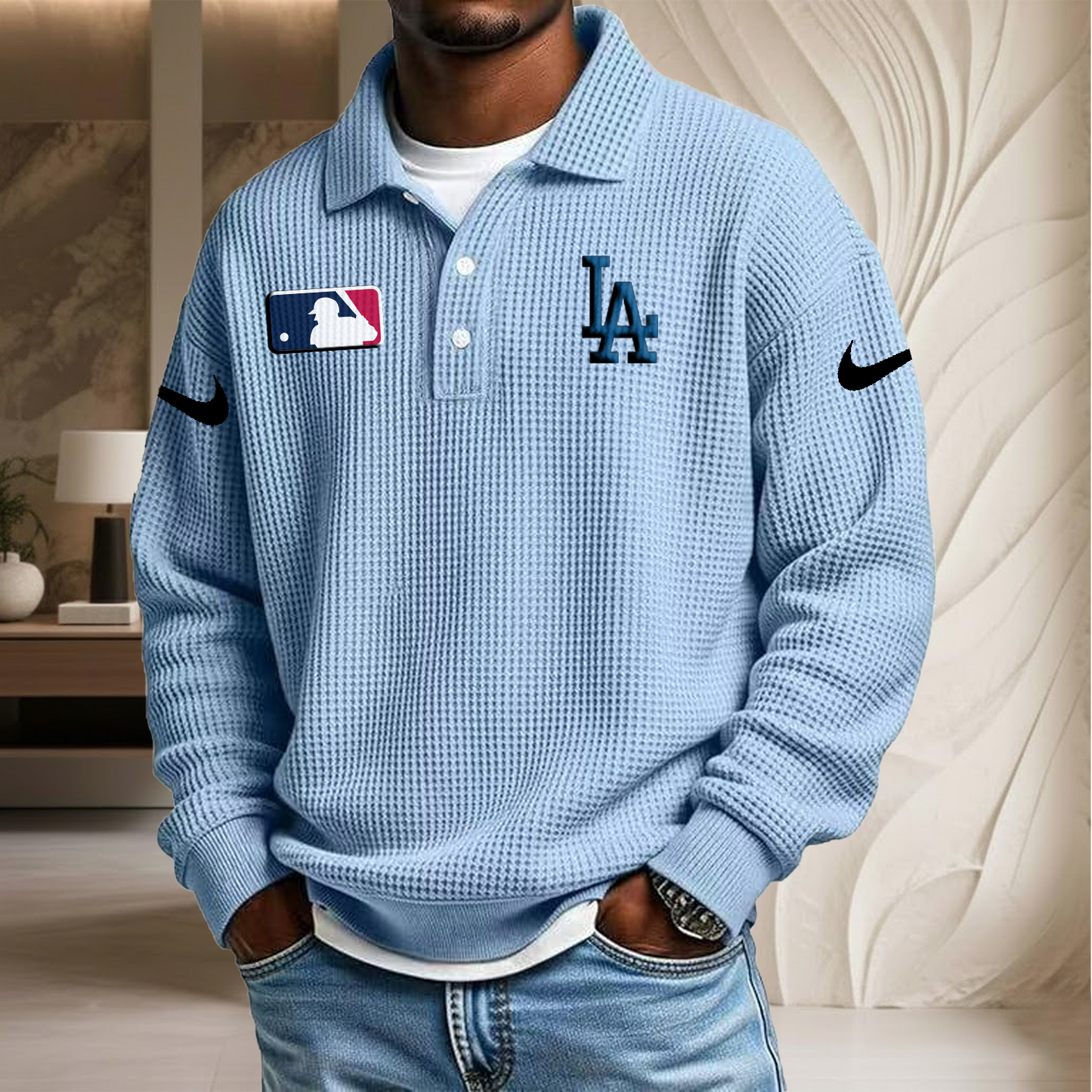 MLB x LAD Waffle Three Button Lapel Polo HLP HLPHUONG