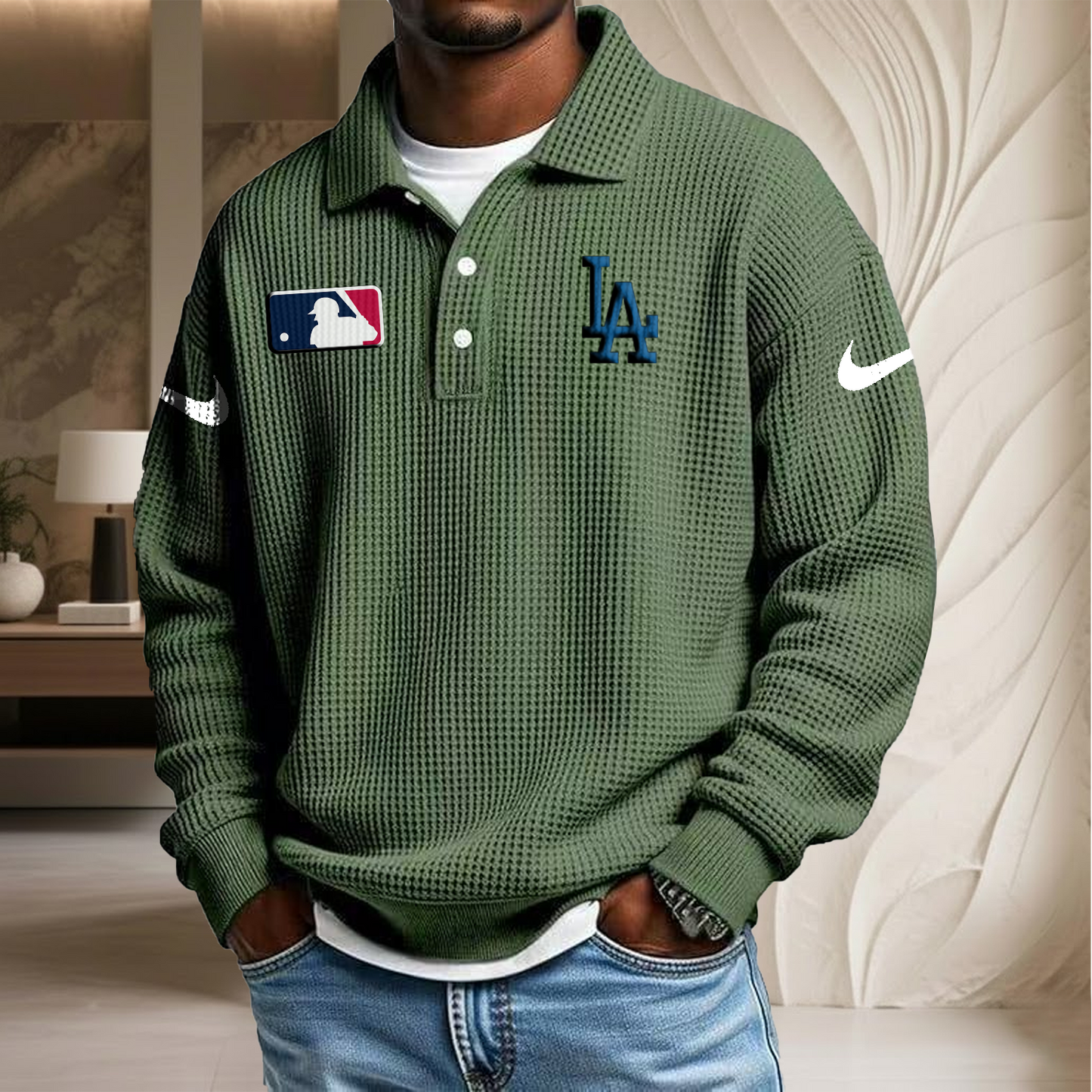 MLB x LAD Waffle Three Button Lapel Polo HLP HLPHUONG