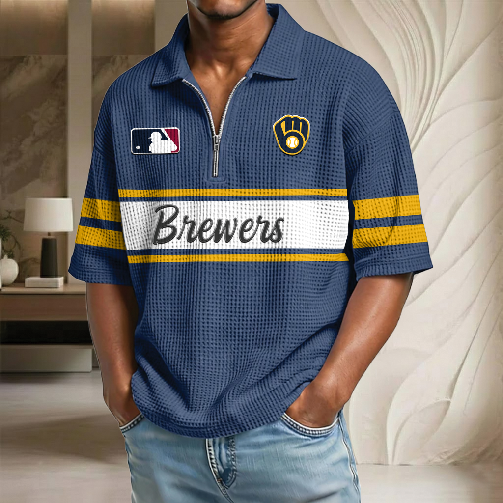 MLB x MIL Baseball Waffle Half-Zip Polo Shirt HLP HLPHUONG