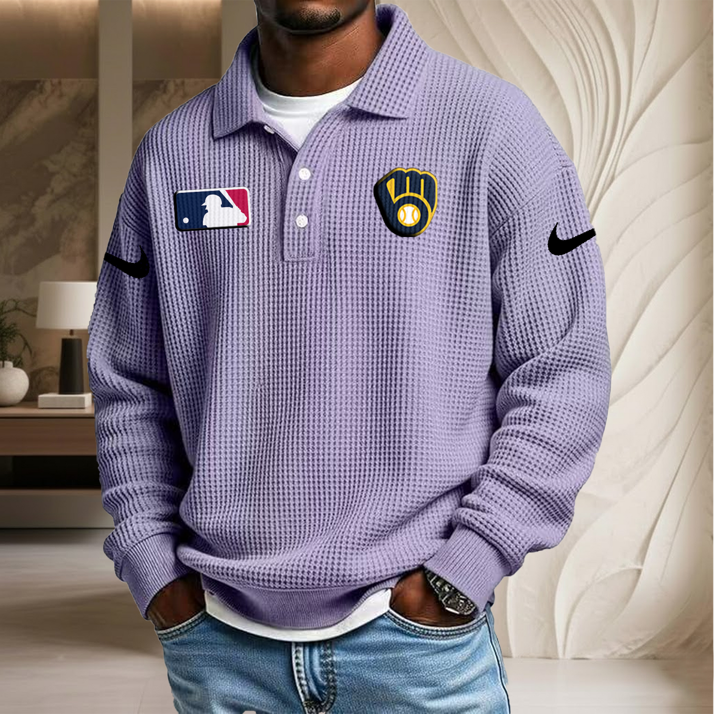 MLB x MIL Waffle Three Button Lapel Polo HLP HLPHUONG