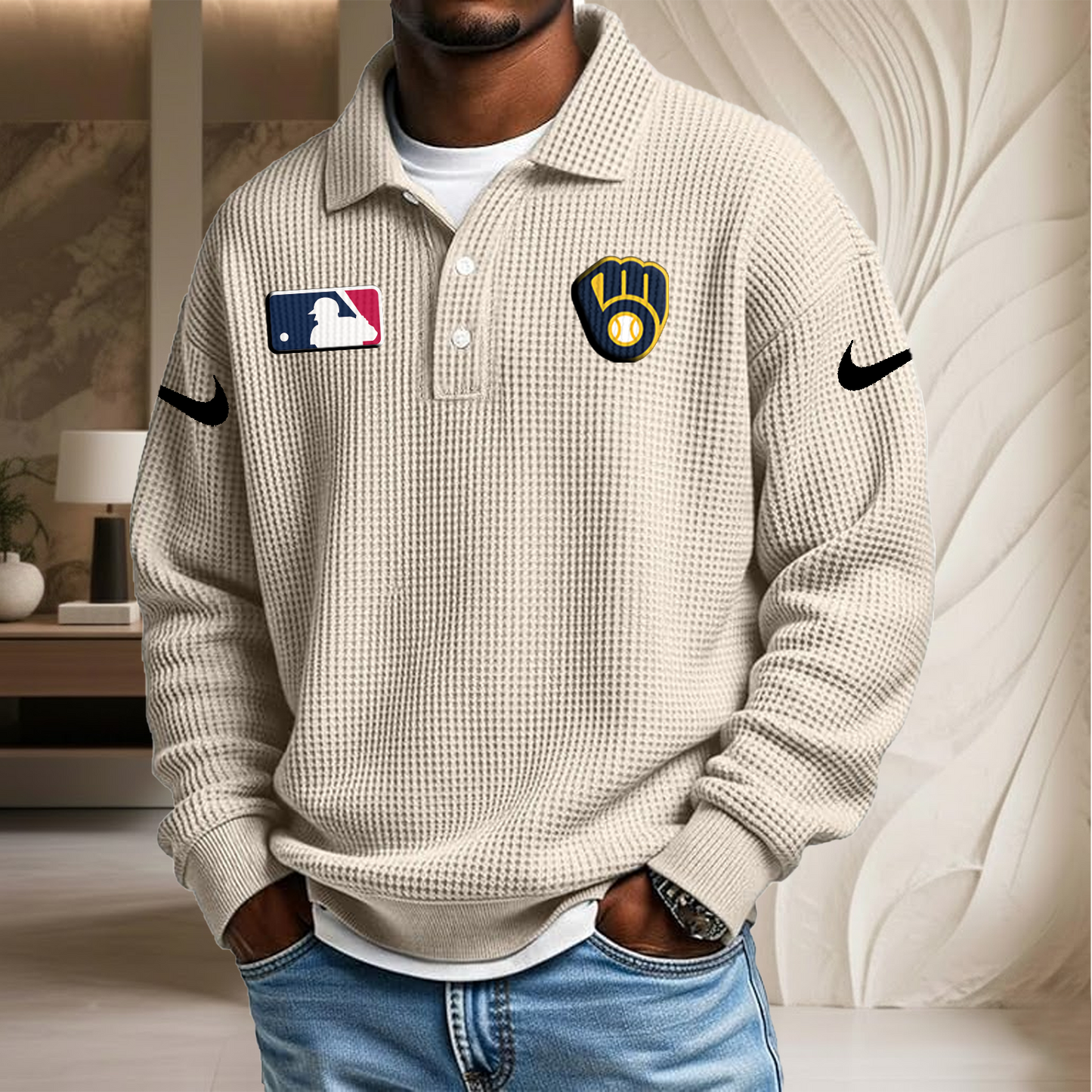 MLB x MIL Waffle Three Button Lapel Polo HLP HLPHUONG