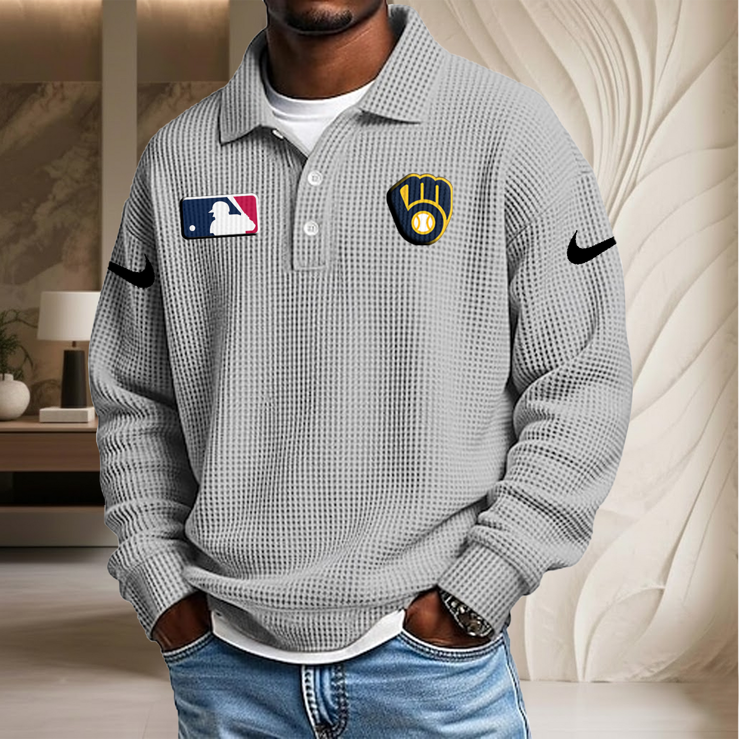 MLB x MIL Waffle Three Button Lapel Polo HLP HLPHUONG