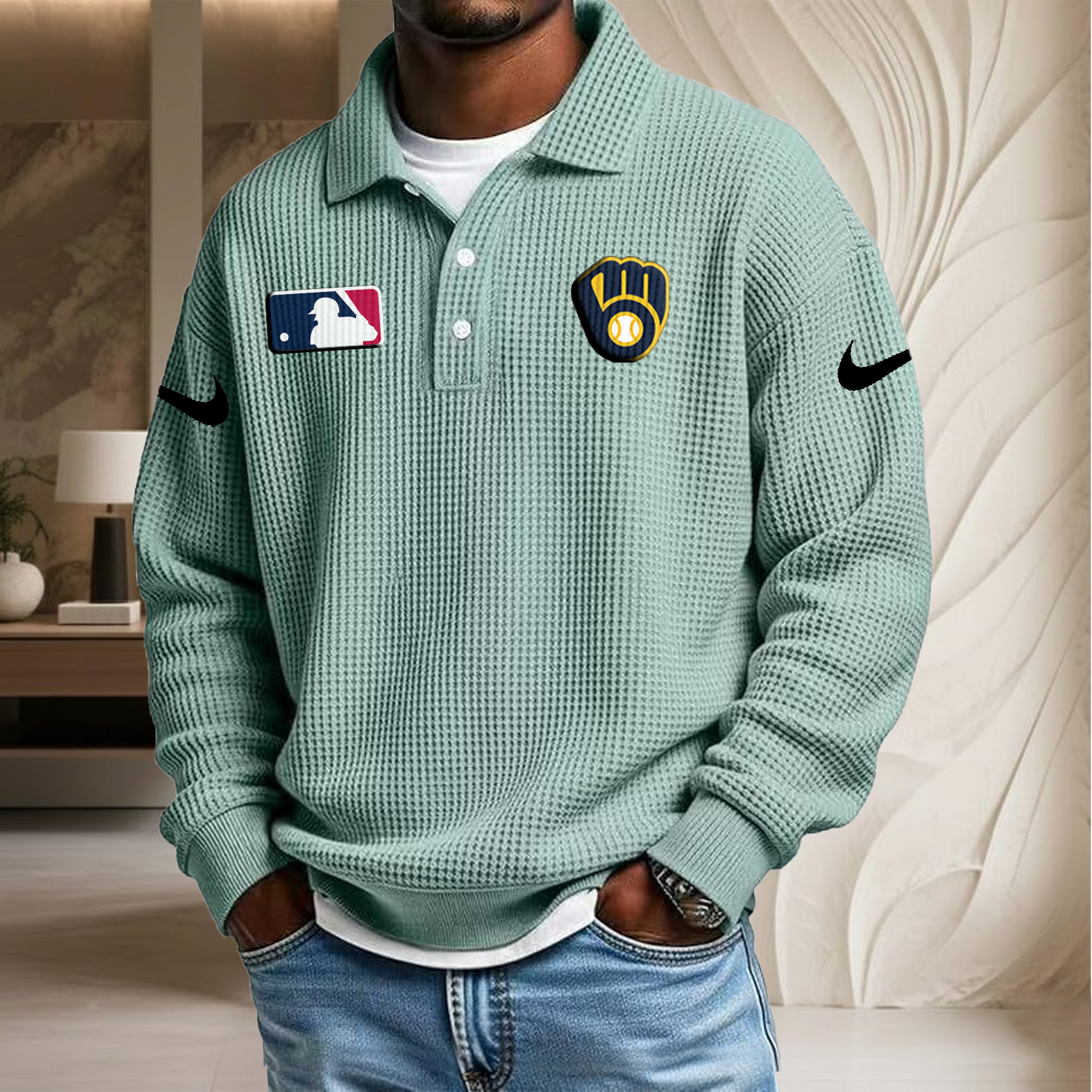 MLB x MIL Waffle Three Button Lapel Polo HLP HLPHUONG