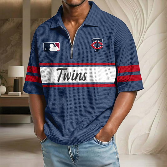 MLB x MIN Baseball Waffle Half-Zip Polo Shirt HLP HLPHUONG