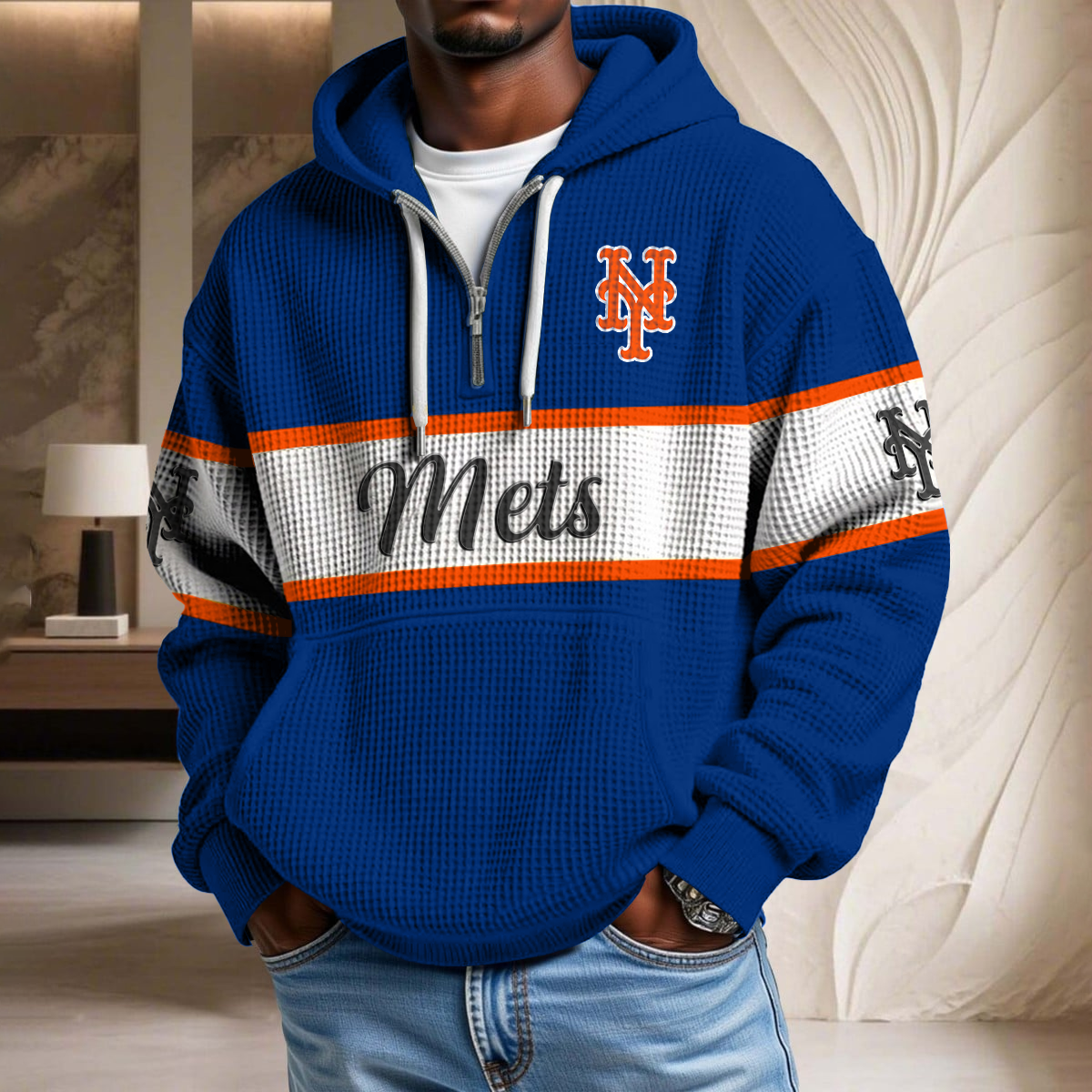 MLB x NYM Team Waffle Half Zip Hoodie HLP HLPHUONG