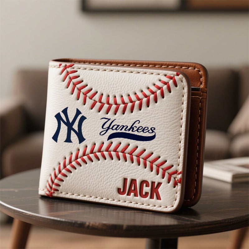 MLB x NYY Custom Name Baseball Leather Wallet HLP HLPHUONG