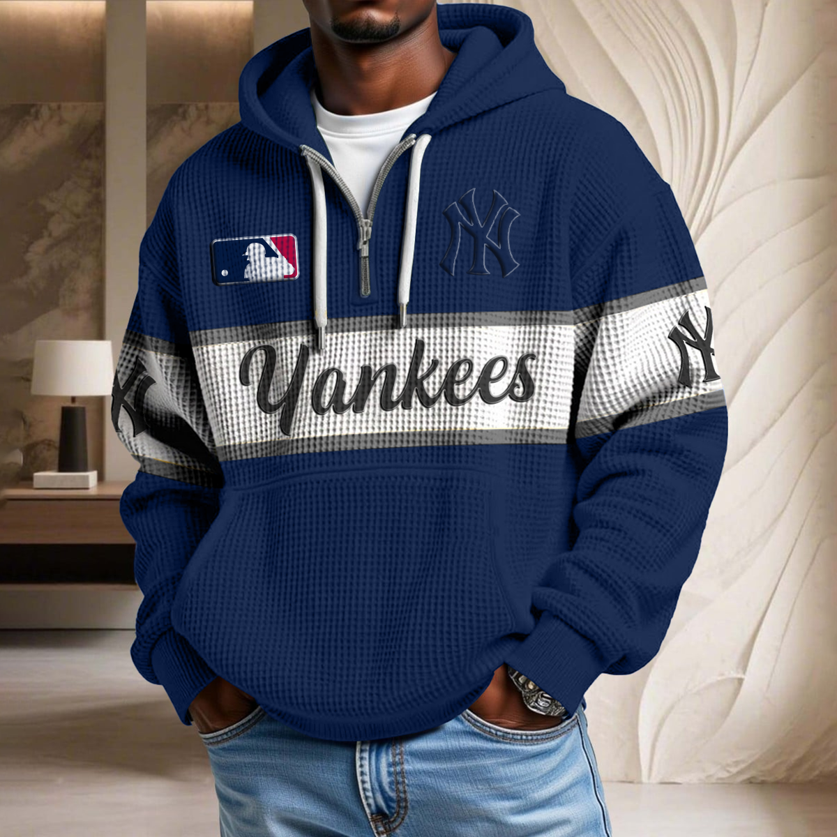 MLB x NYY Team Waffle Half Zip Hoodie HLP HLPHUONG