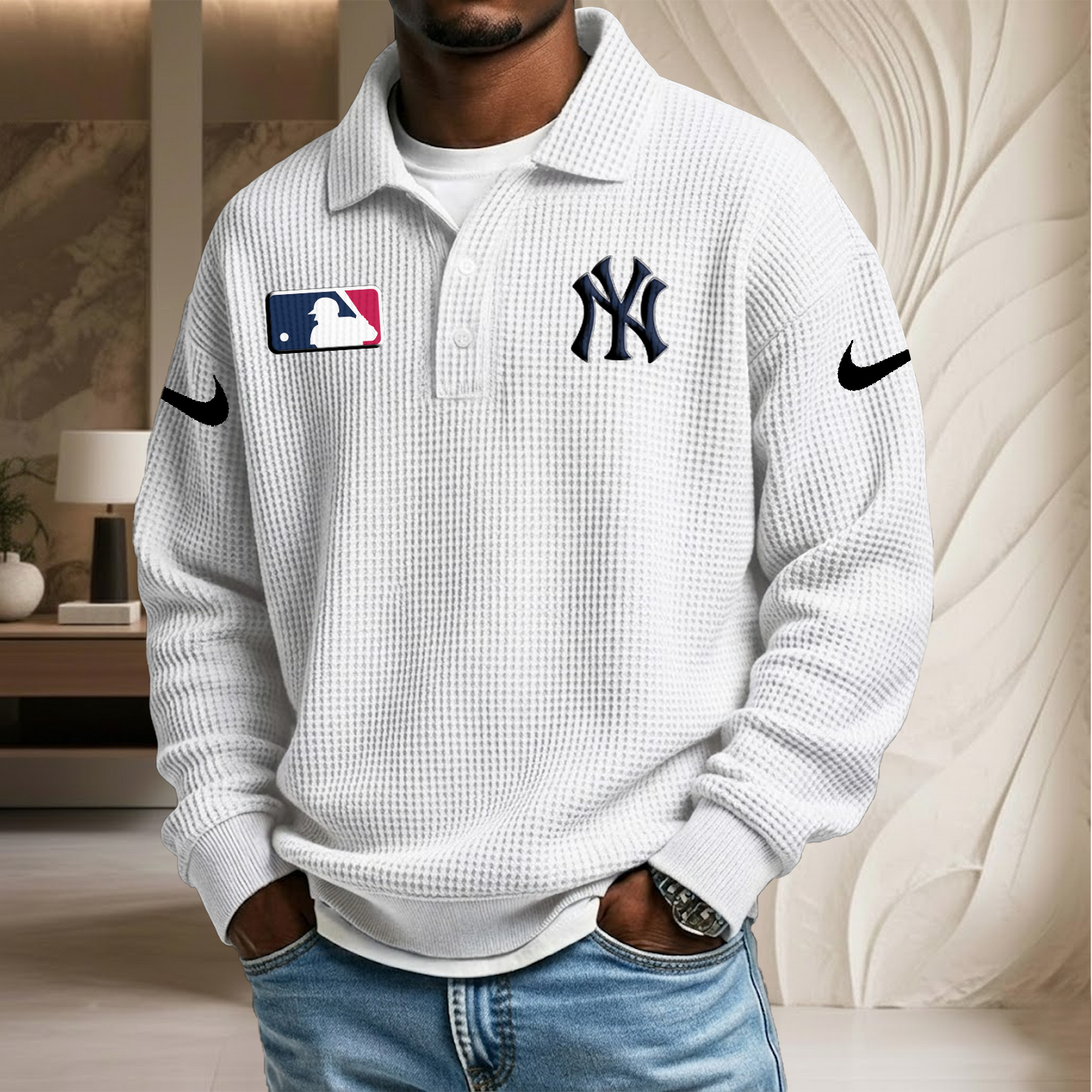 MLB x NYY Waffle Three Button Lapel Polo HLP HLPHUONG