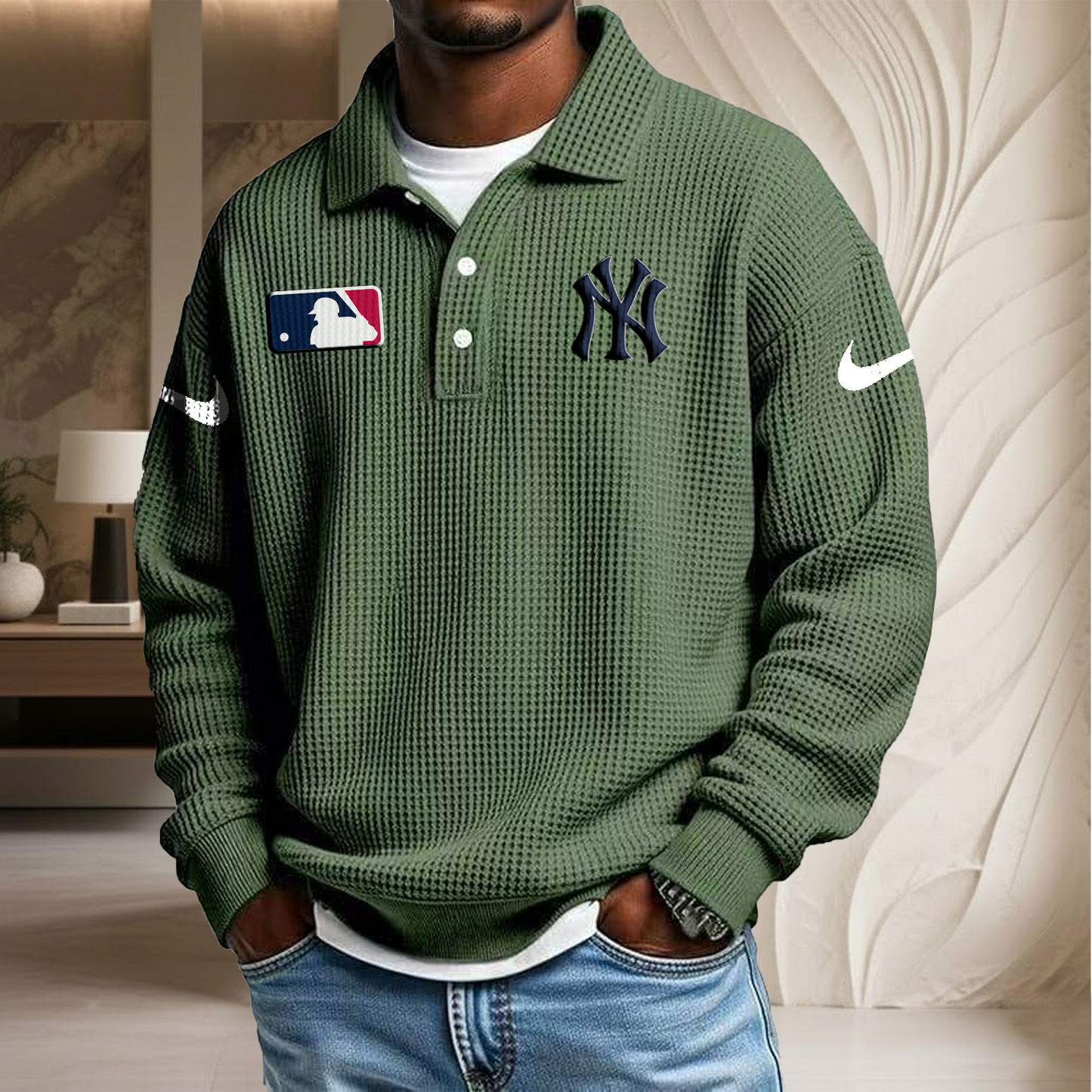 MLB x NYY Waffle Three Button Lapel Polo HLP HLPHUONG