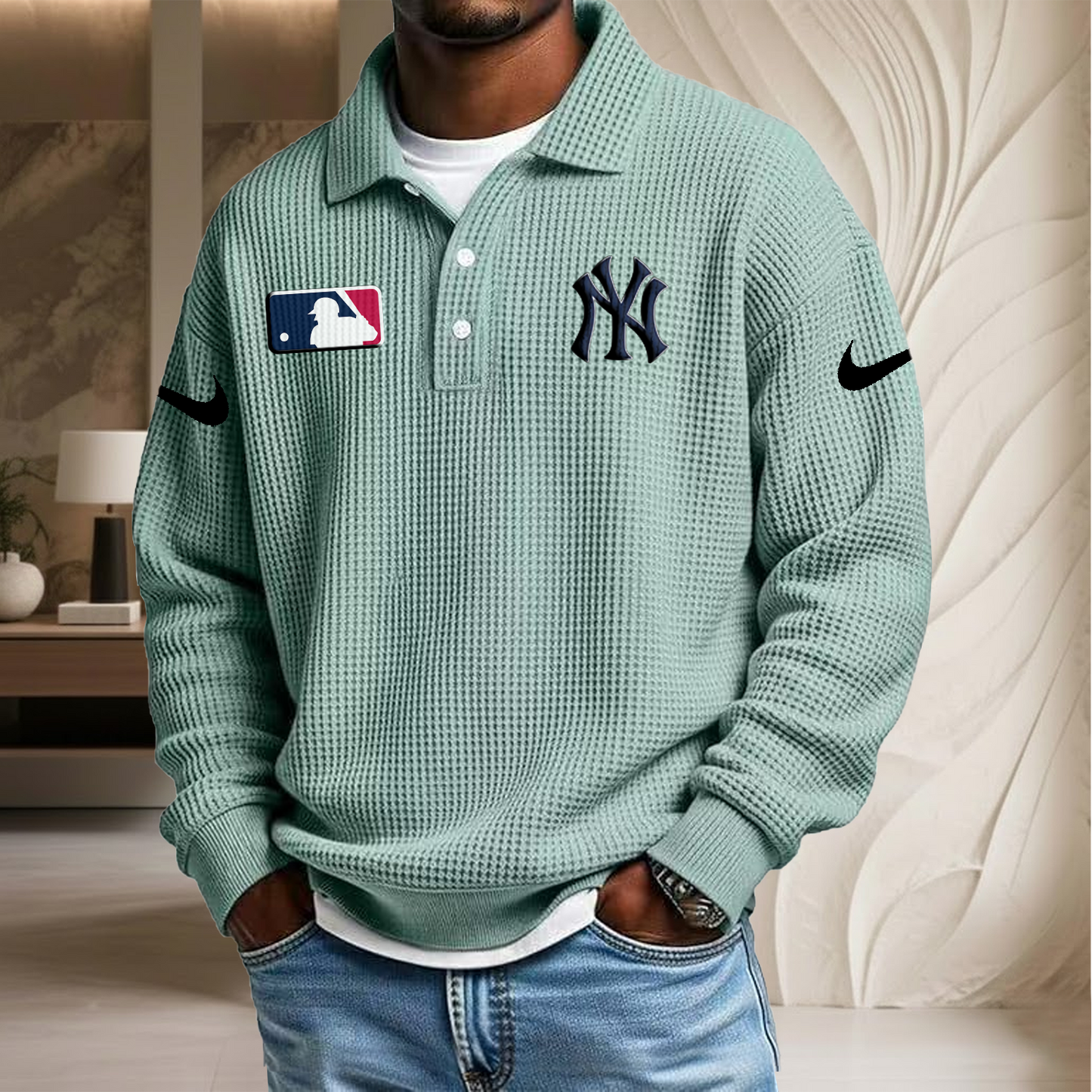 MLB x NYY Waffle Three Button Lapel Polo HLP HLPHUONG