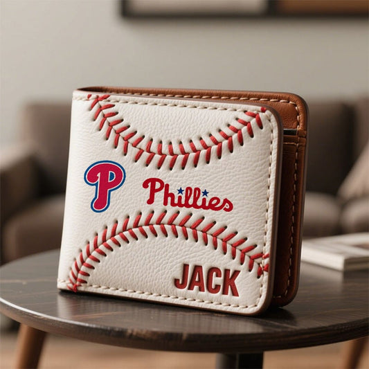 MLB x PHI Custom Name Baseball Leather Wallet HLP HLPHUONG