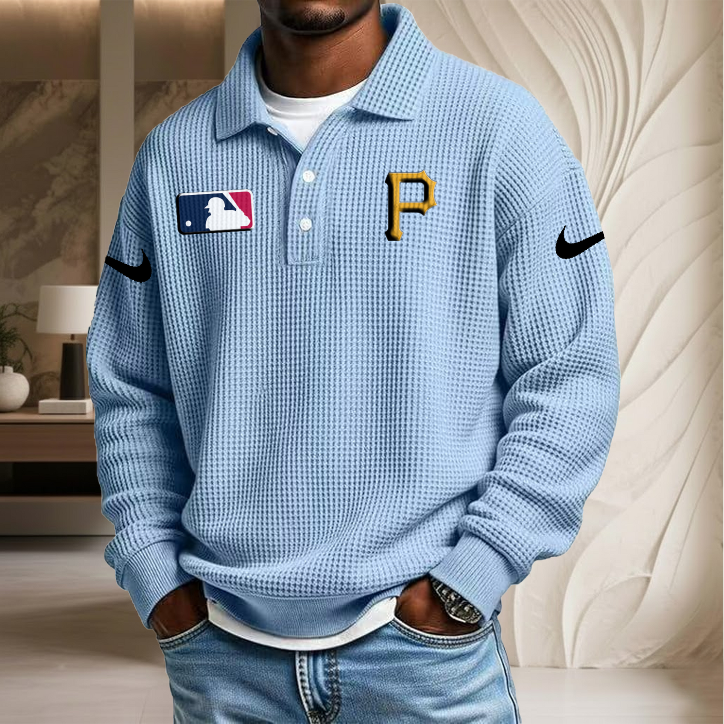 MLB x PIT Waffle Three Button Lapel Polo HLP HLPHUONG
