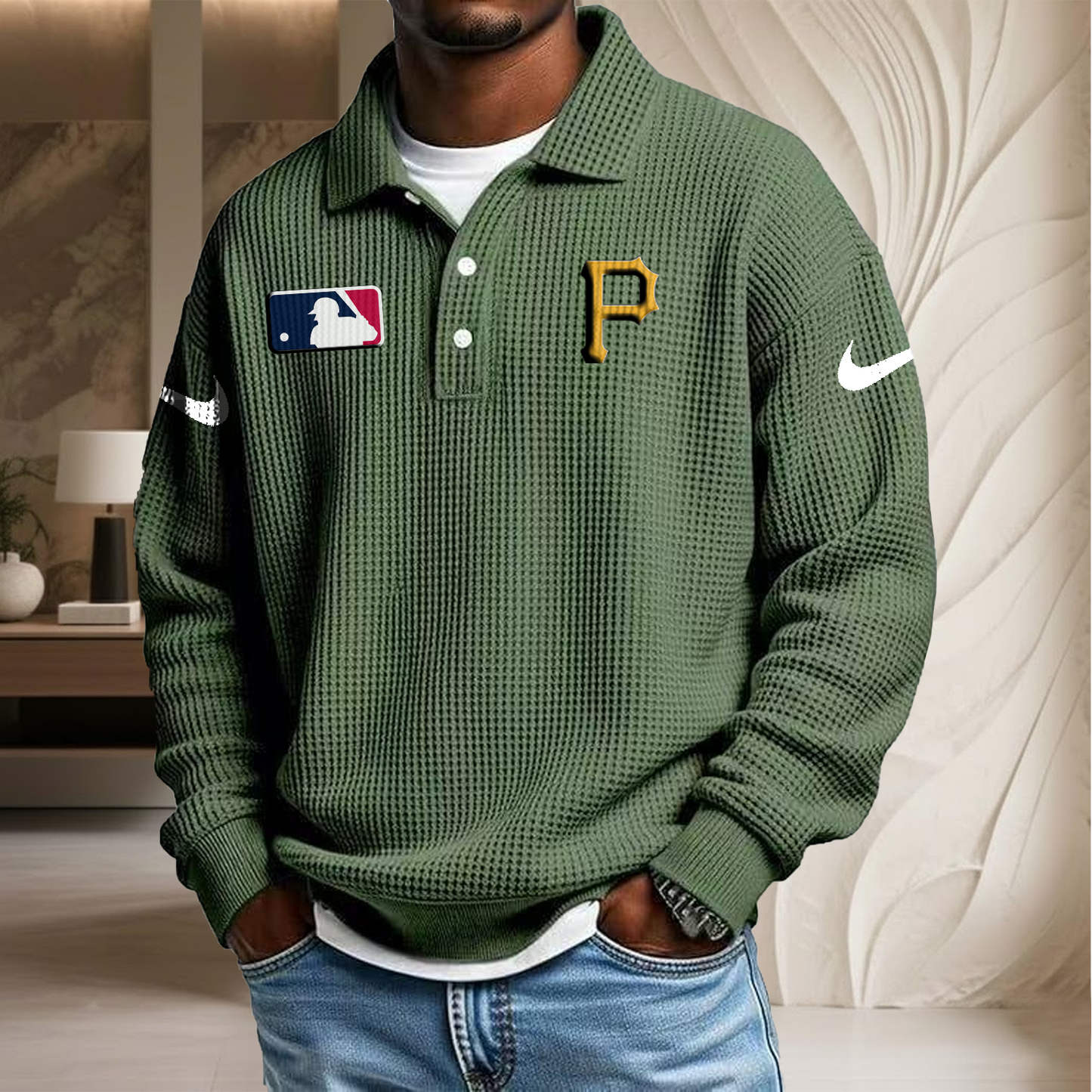 MLB x PIT Waffle Three Button Lapel Polo HLP HLPHUONG
