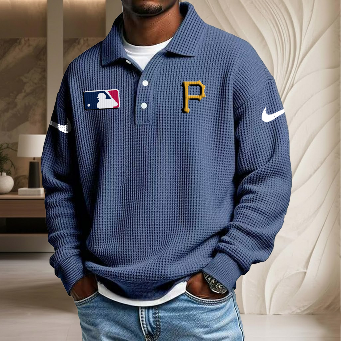 MLB x PIT Waffle Three Button Lapel Polo HLP HLPHUONG
