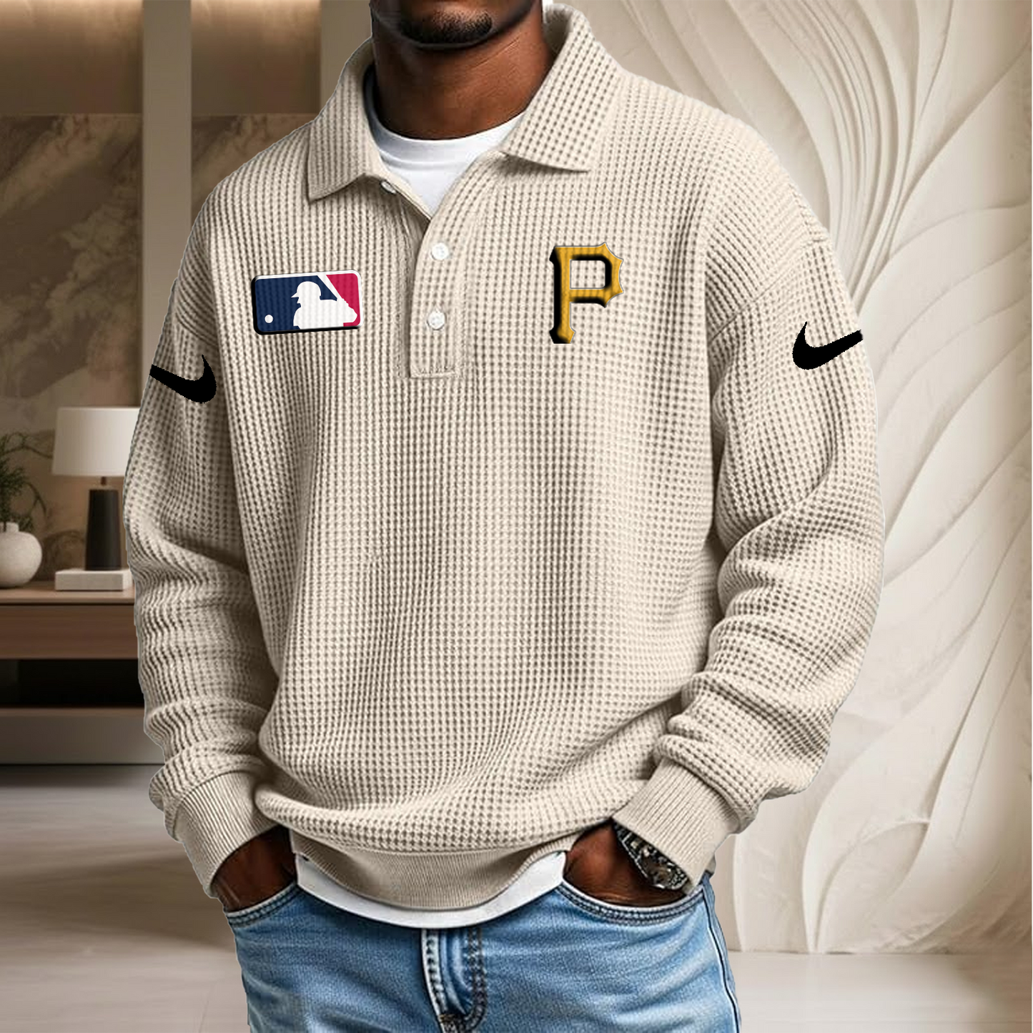 MLB x PIT Waffle Three Button Lapel Polo HLP HLPHUONG