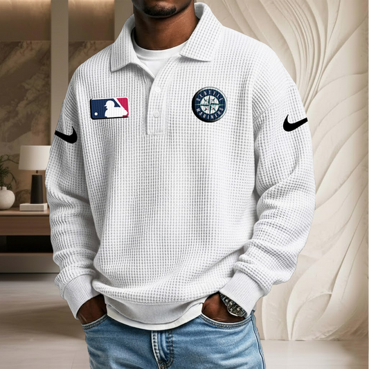 MLB x SEA Waffle Three Button Lapel Polo HLP HLPHUONG