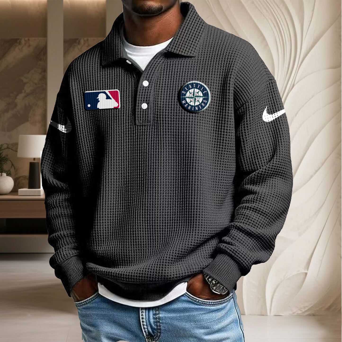 MLB x SEA Waffle Three Button Lapel Polo HLP HLPHUONG