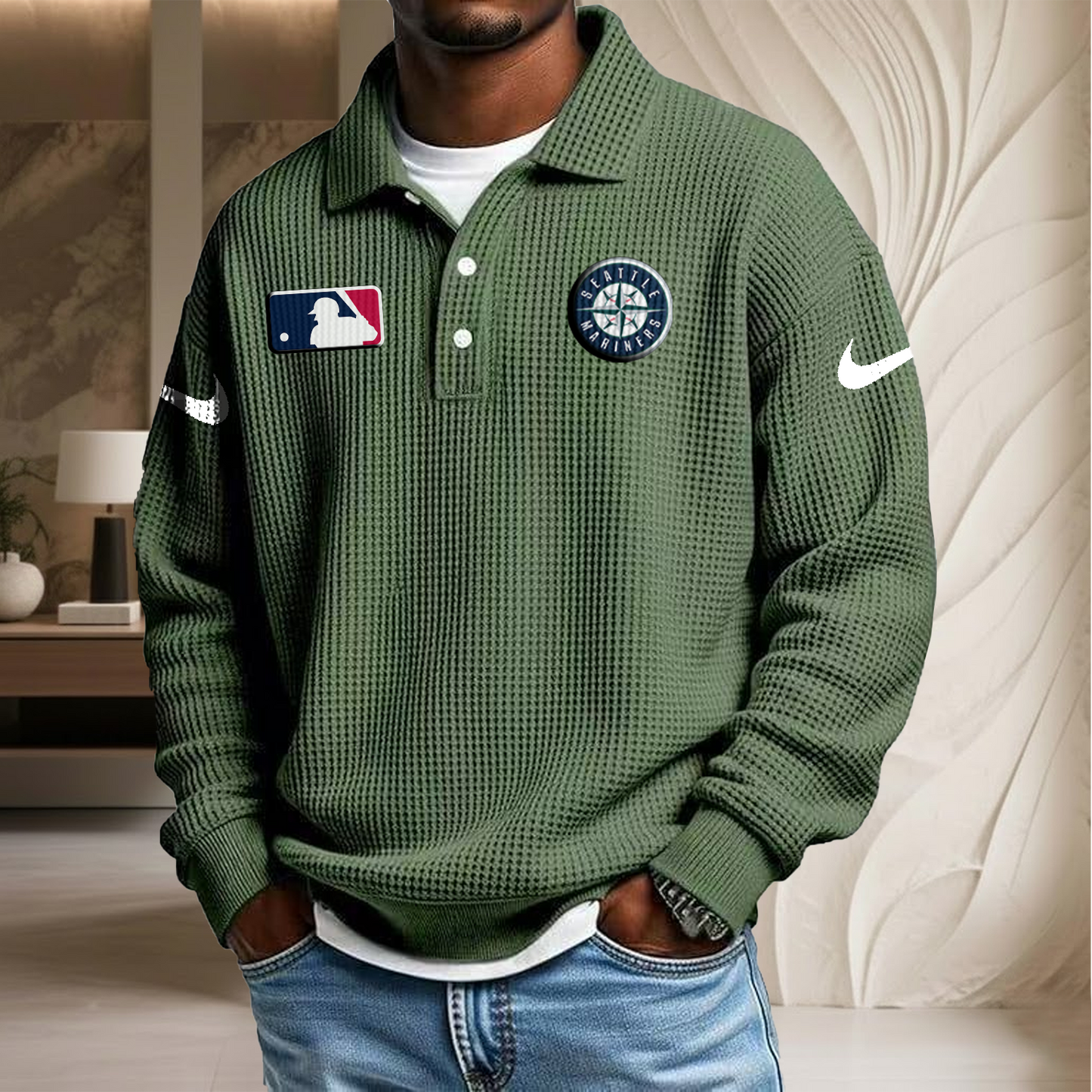 MLB x SEA Waffle Three Button Lapel Polo HLP HLPHUONG
