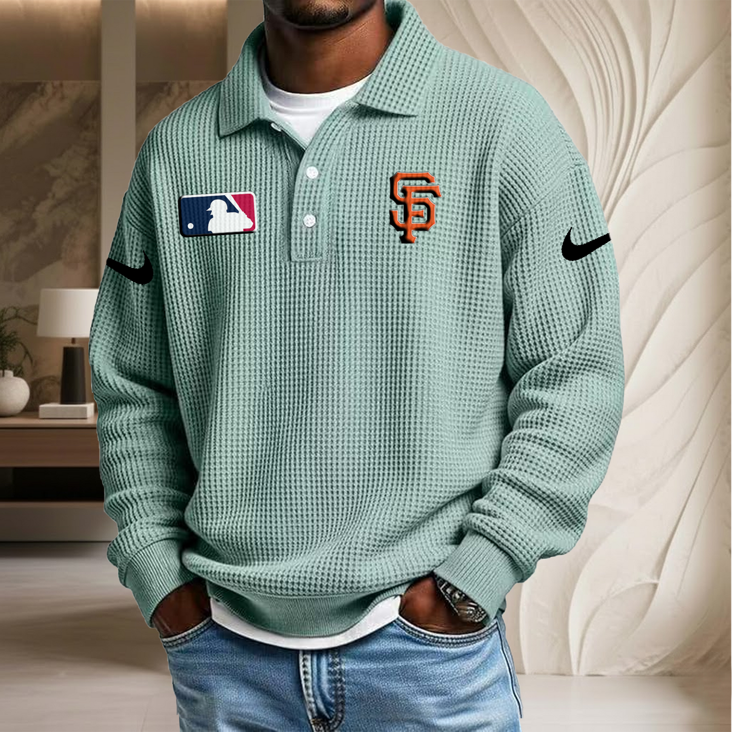 MLB x SF Waffle Three Button Lapel Polo HLP HLPHUONG