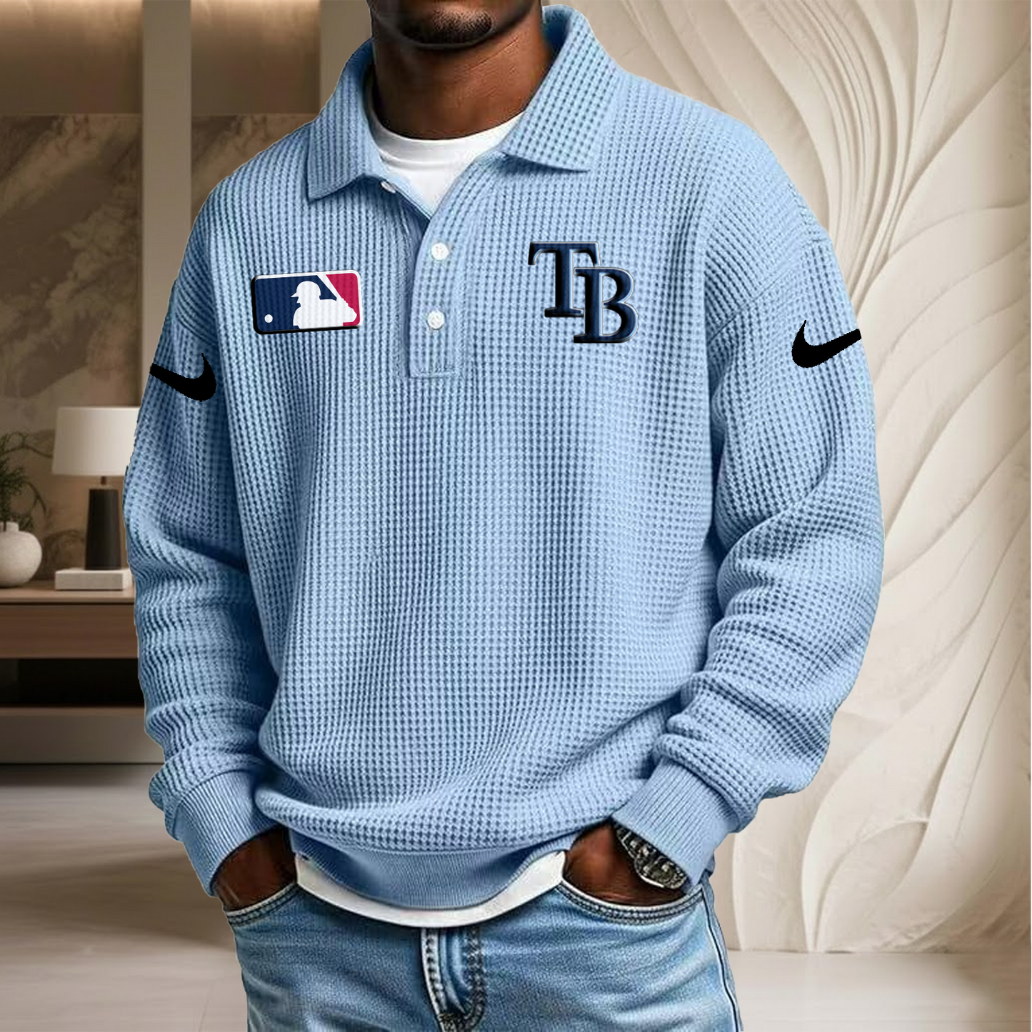 MLB x TB Waffle Three Button Lapel Polo HLP HLPHUONG