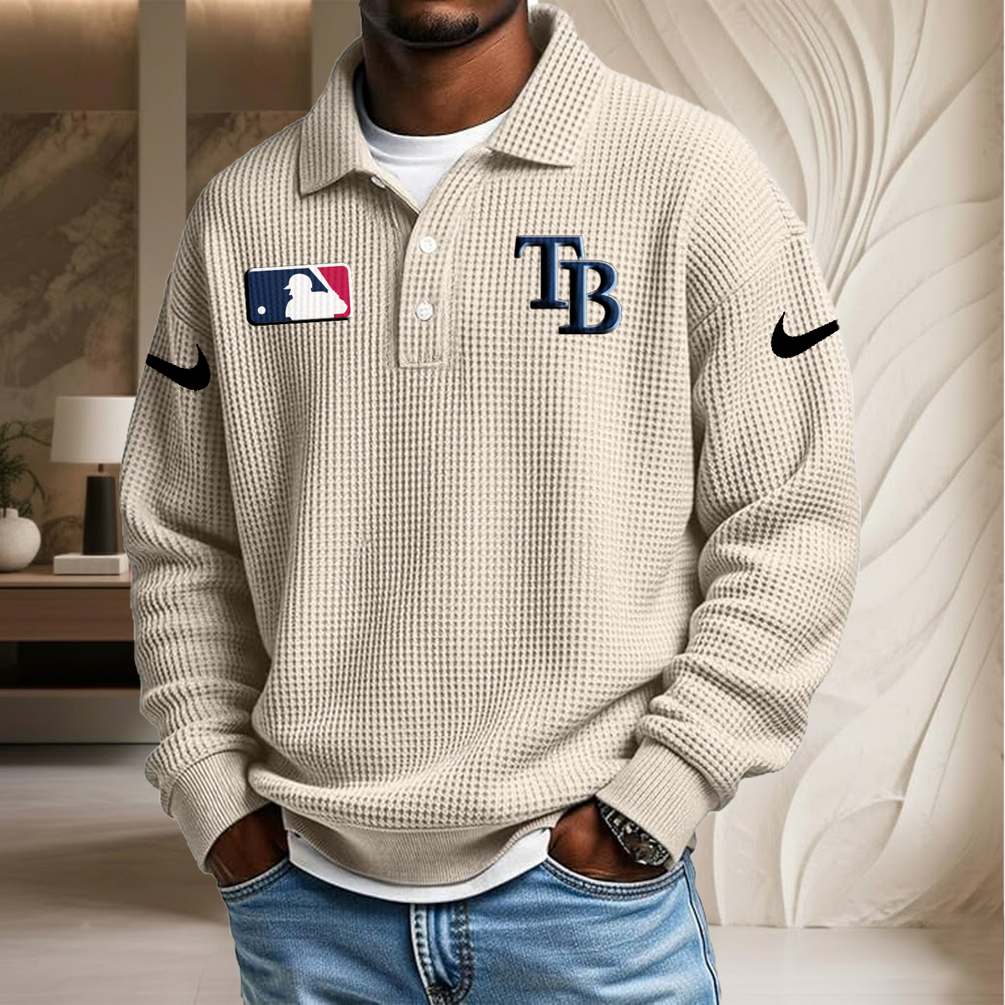 MLB x TB Waffle Three Button Lapel Polo HLP HLPHUONG