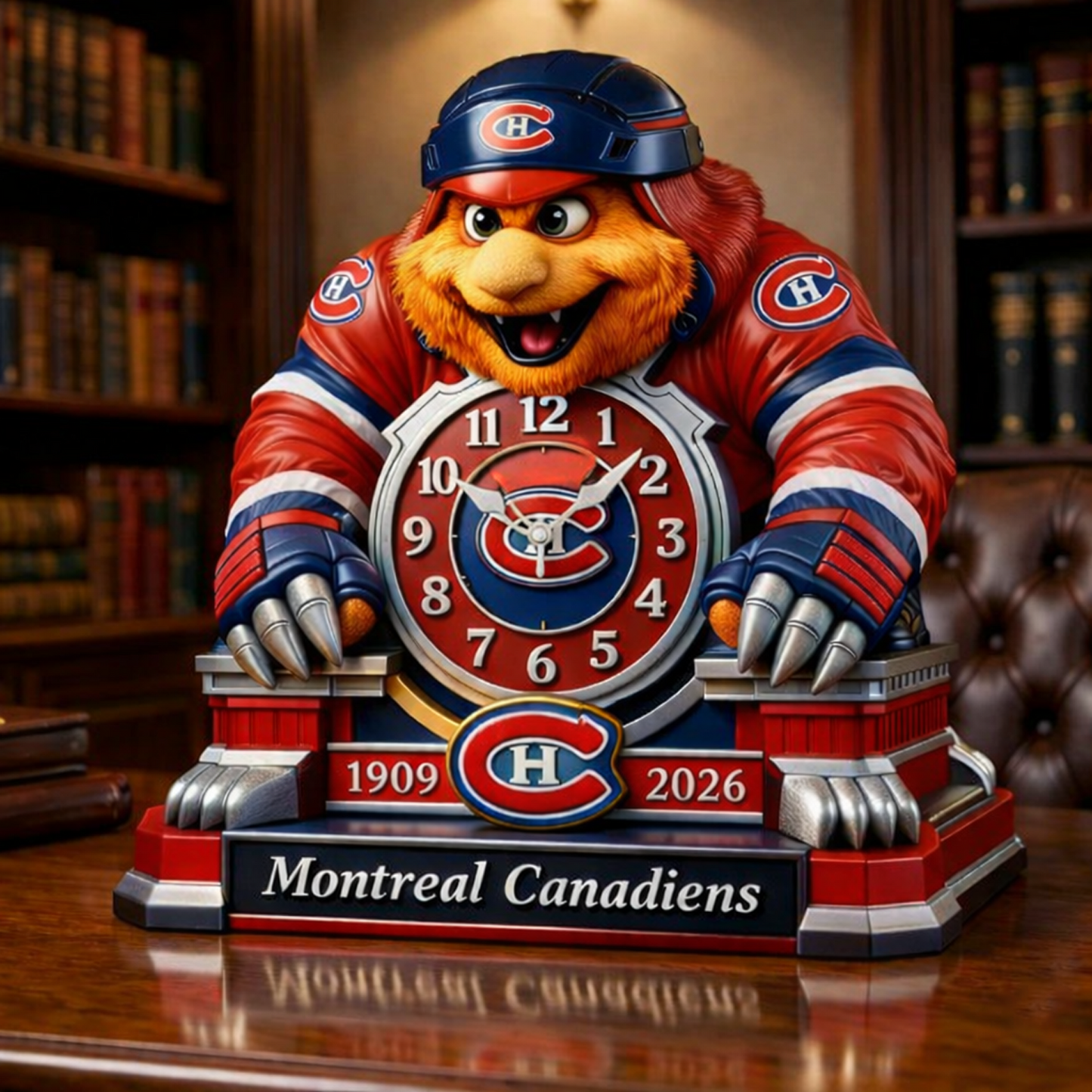 MTL x NHL Display clock featuring the hockey mascot NAK NHT