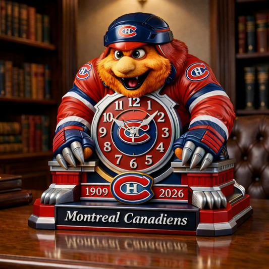 MTL x NHL Display clock featuring the hockey mascot NAK NHT