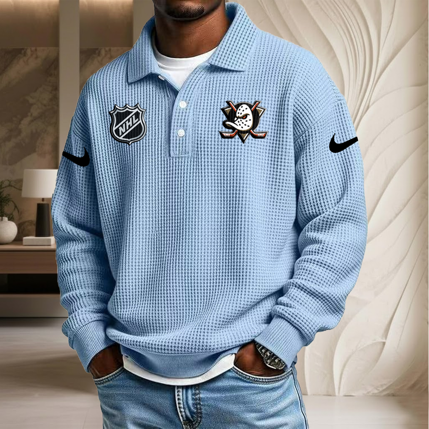 NHL x ANA Waffle Three Button Lapel Polo HLP HLPHUONG