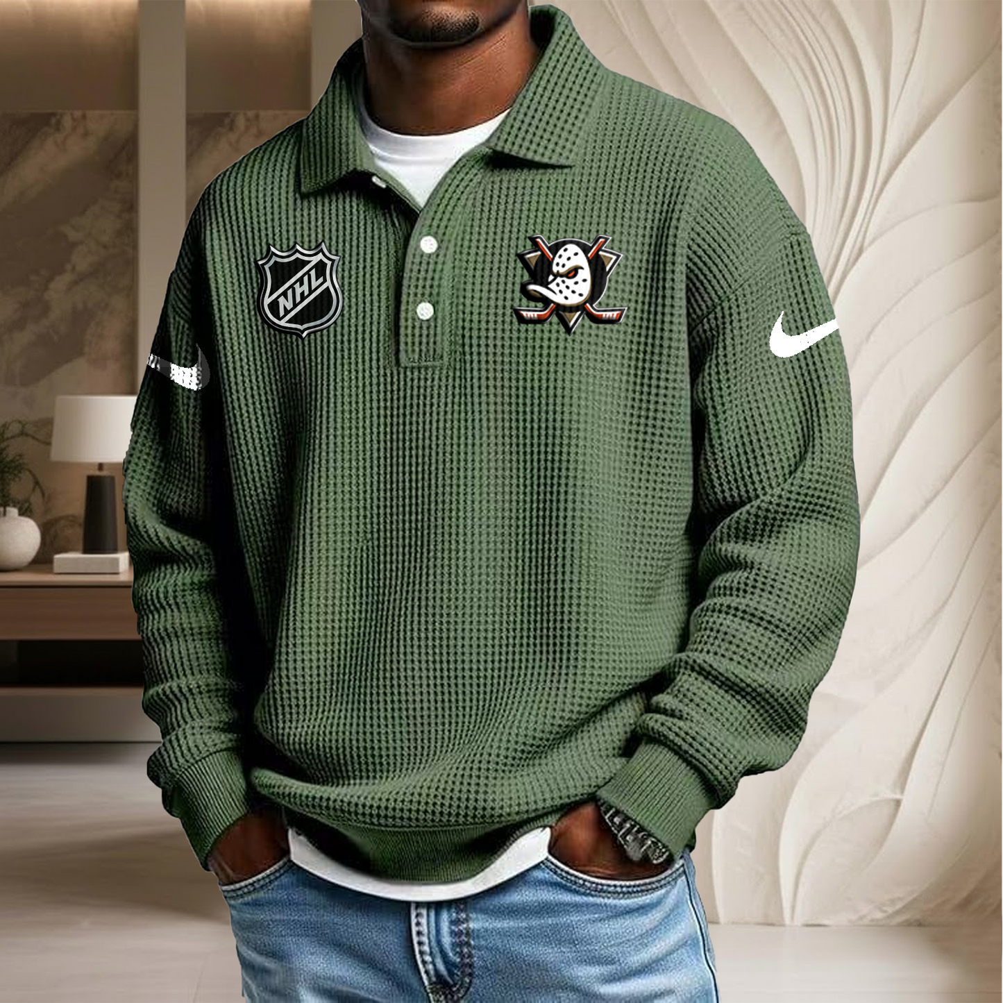 NHL x ANA Waffle Three Button Lapel Polo HLP HLPHUONG