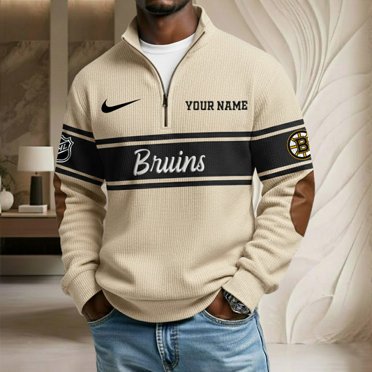 NHL x BOS Custom Name Stand Collar Half-zip Sweatshirt HLP HLPHUONG