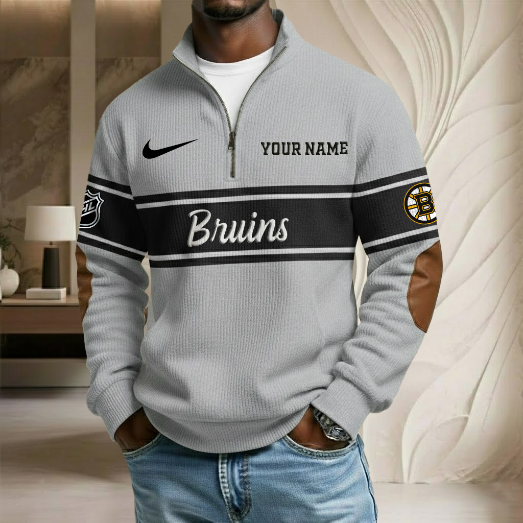 NHL x BOS Custom Name Stand Collar Half-zip Sweatshirt HLP HLPHUONG