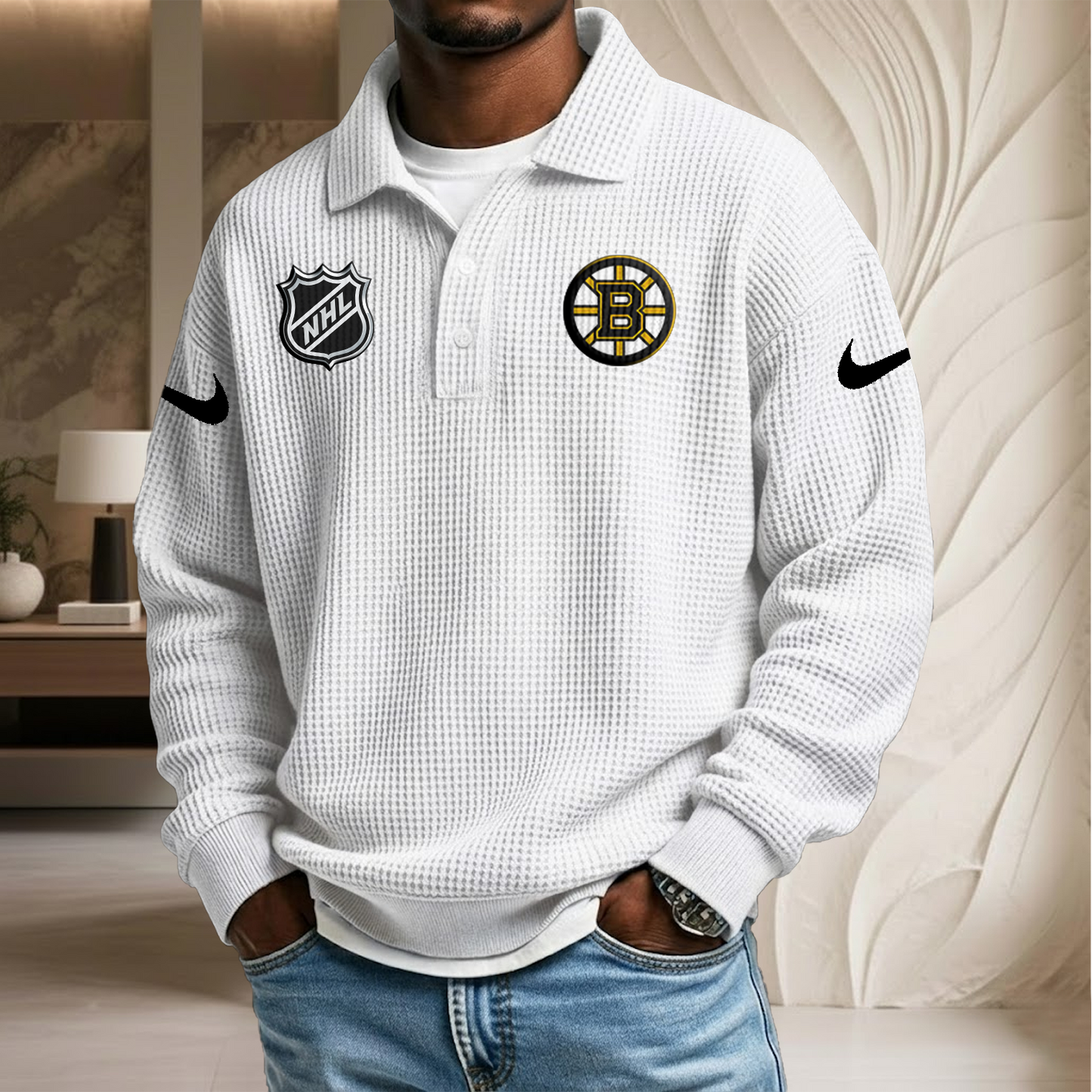 NHL x BOS Waffle Three Button Lapel Polo HLP HLPHUONG