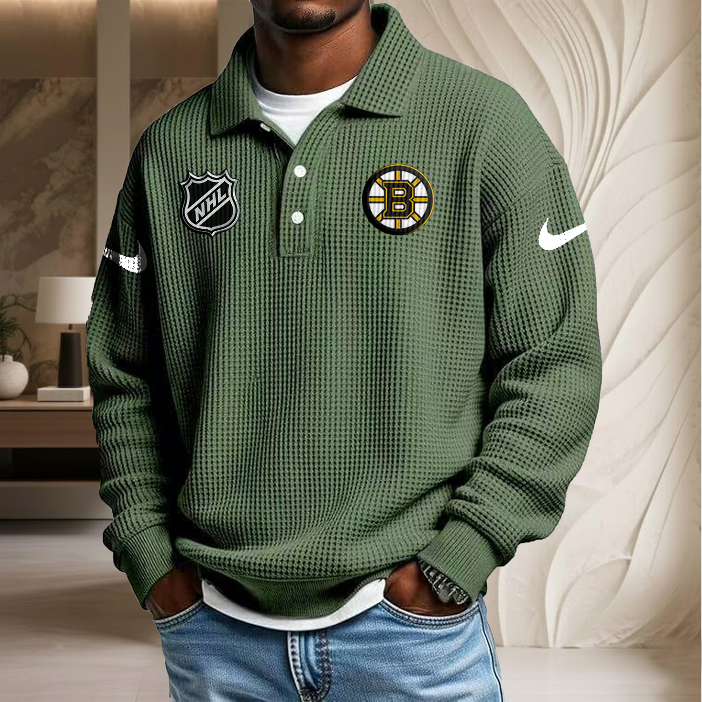 NHL x BOS Waffle Three Button Lapel Polo HLP HLPHUONG