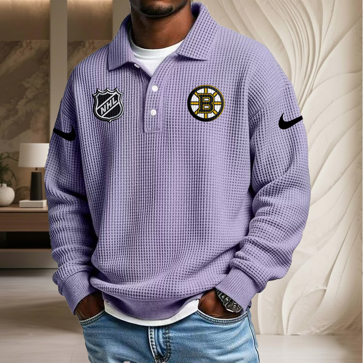 NHL x BOS Waffle Three Button Lapel Polo HLP HLPHUONG