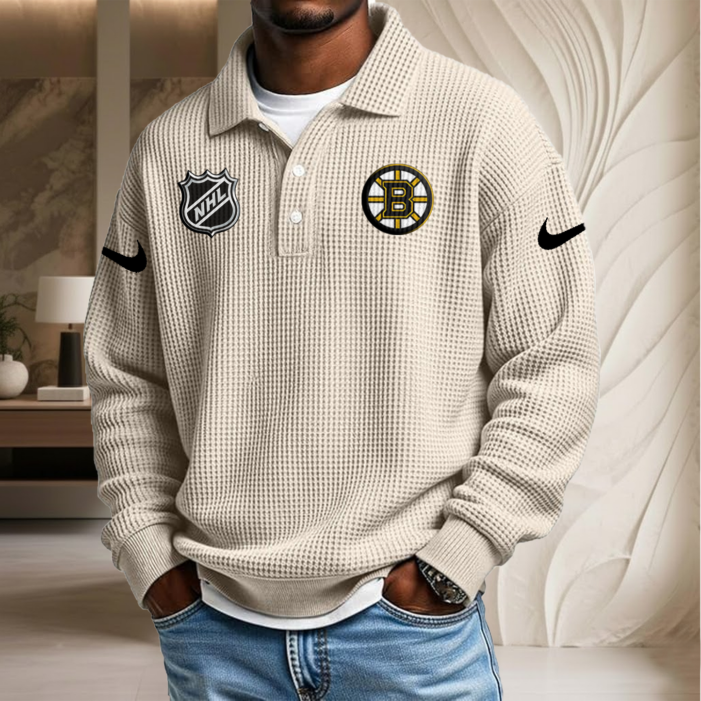 NHL x BOS Waffle Three Button Lapel Polo HLP HLPHUONG