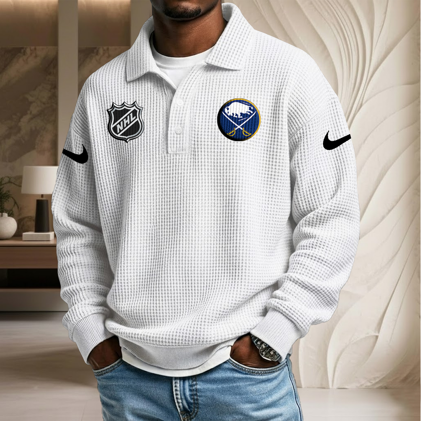 NHL x BUF Waffle Three Button Lapel Polo HLP HLPHUONG