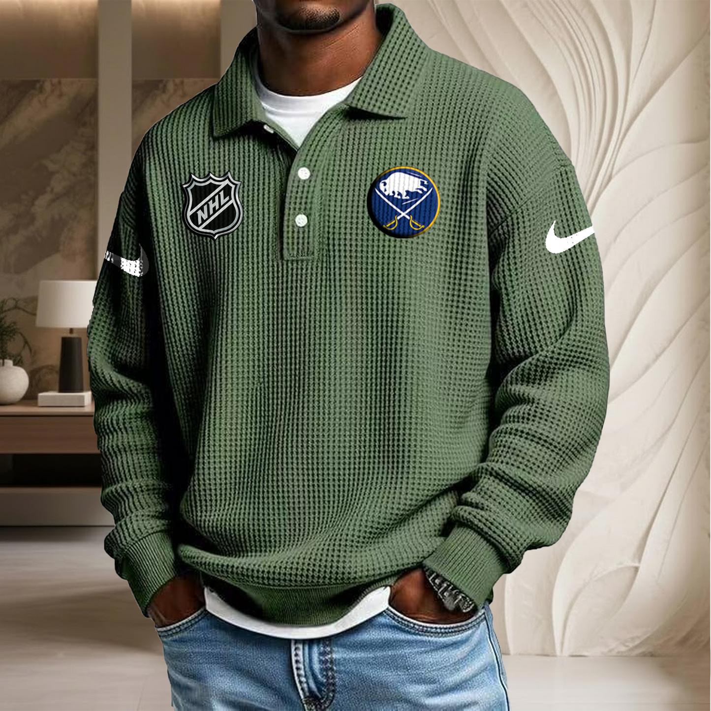 NHL x BUF Waffle Three Button Lapel Polo HLP HLPHUONG