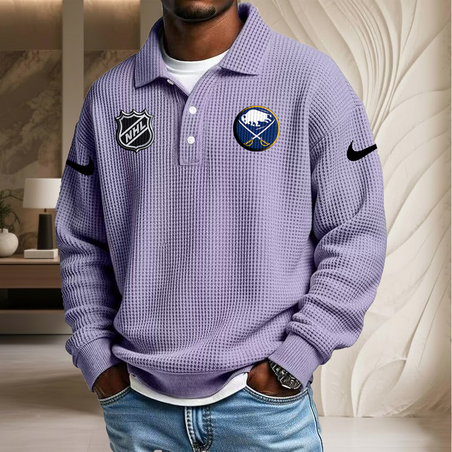 NHL x BUF Waffle Three Button Lapel Polo HLP HLPHUONG