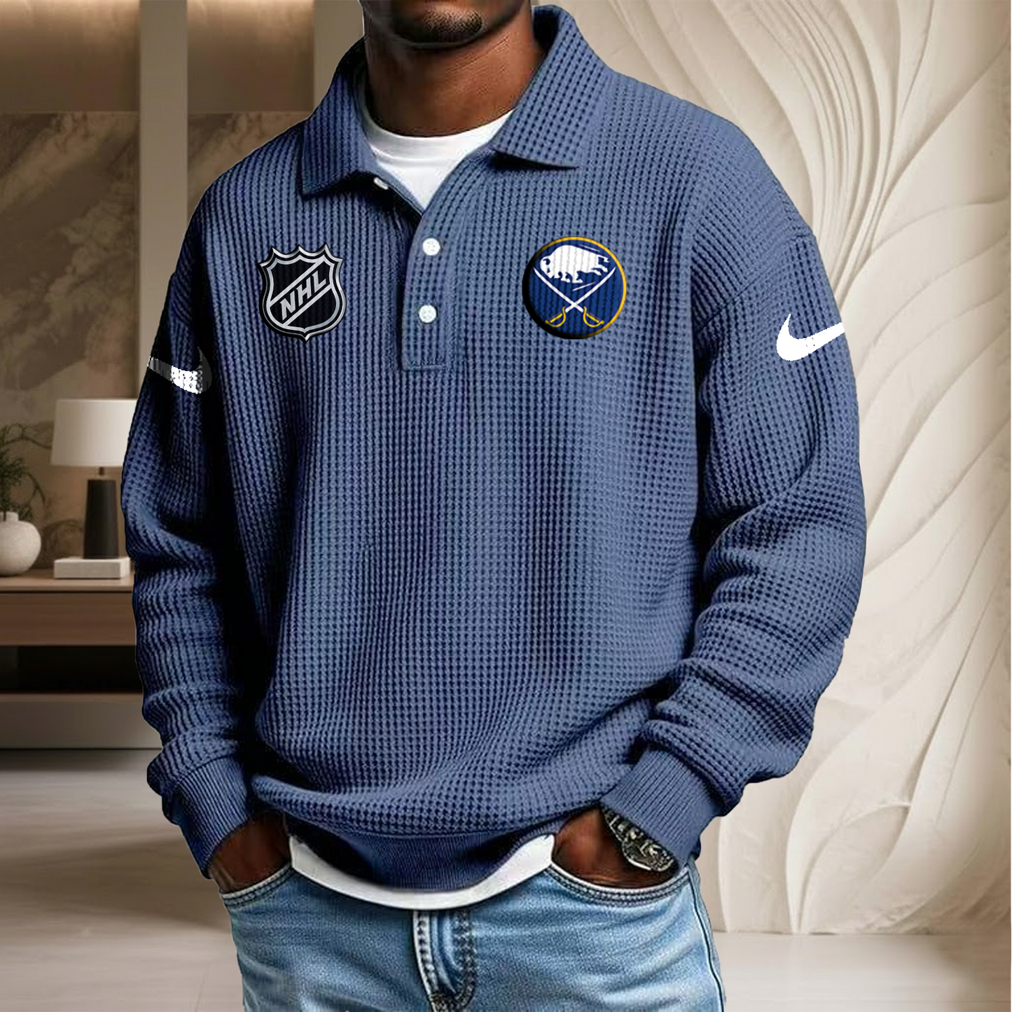 NHL x BUF Waffle Three Button Lapel Polo HLP HLPHUONG
