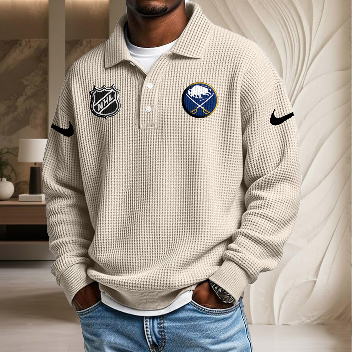 NHL x BUF Waffle Three Button Lapel Polo HLP HLPHUONG