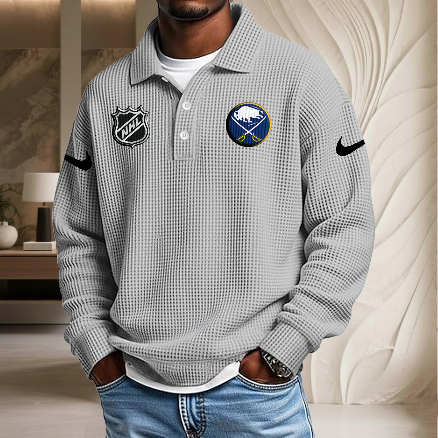 NHL x BUF Waffle Three Button Lapel Polo HLP HLPHUONG