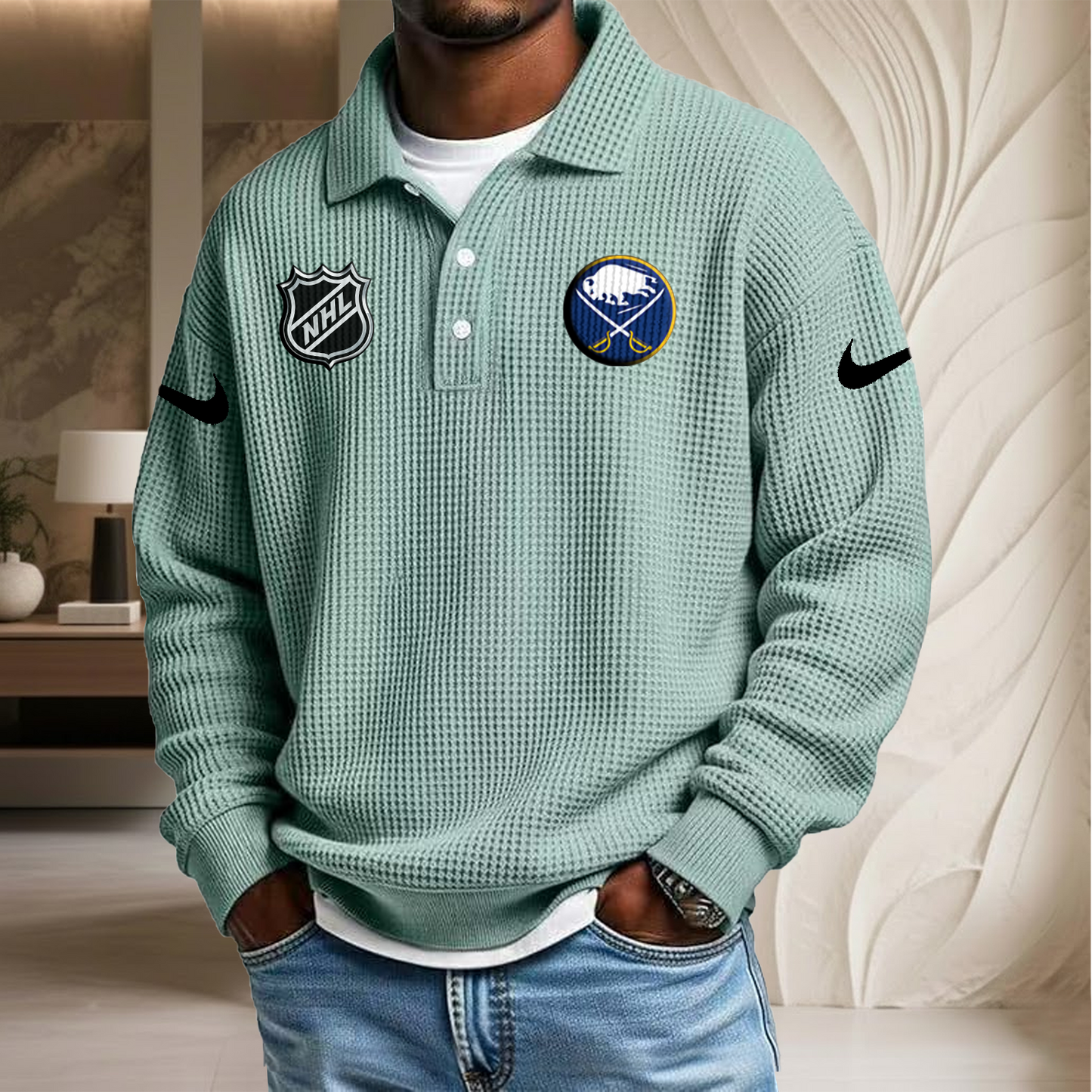 NHL x BUF Waffle Three Button Lapel Polo HLP HLPHUONG