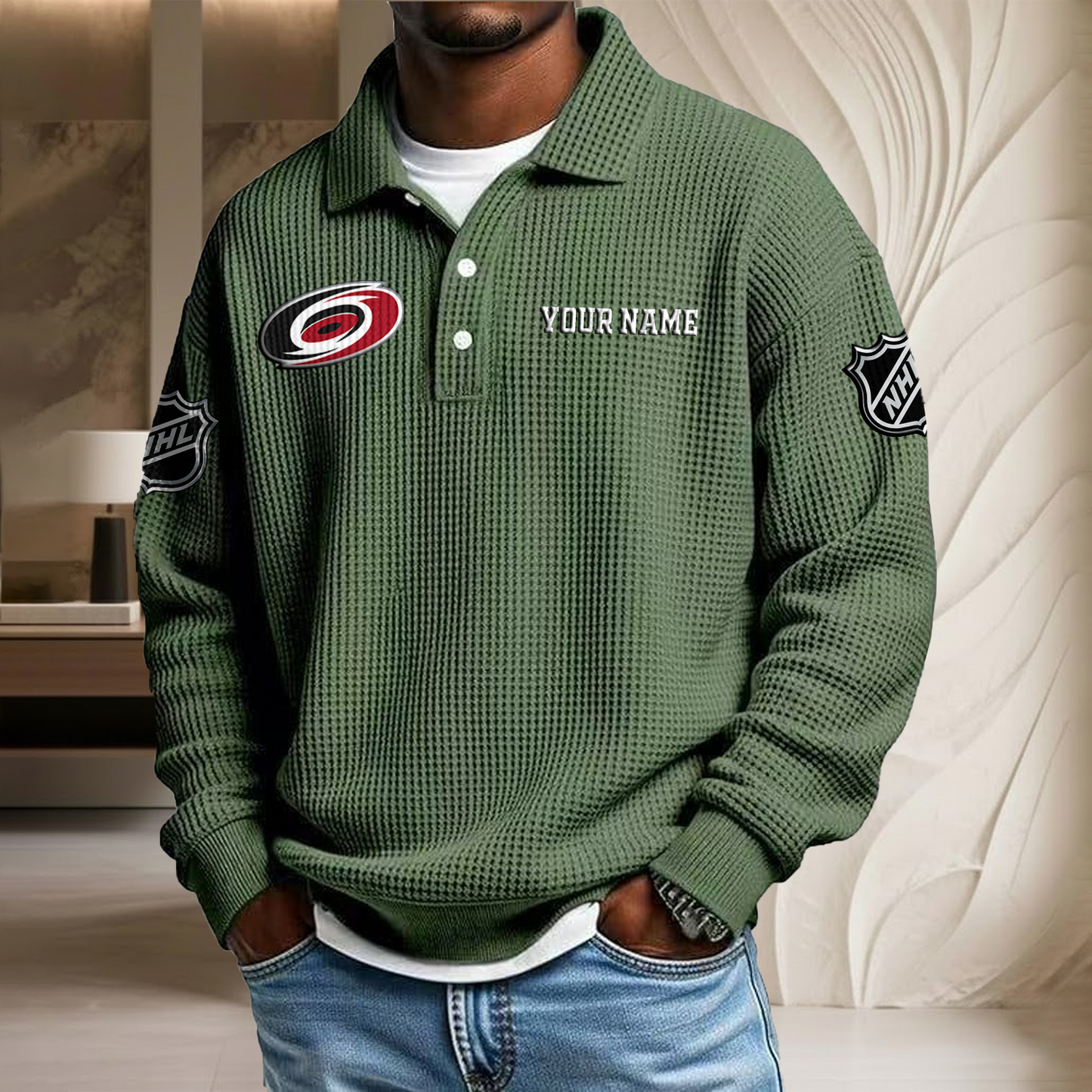NHL x CAR Custom Name Waffle Three Button Lapel Polo HLP HLPHUONG