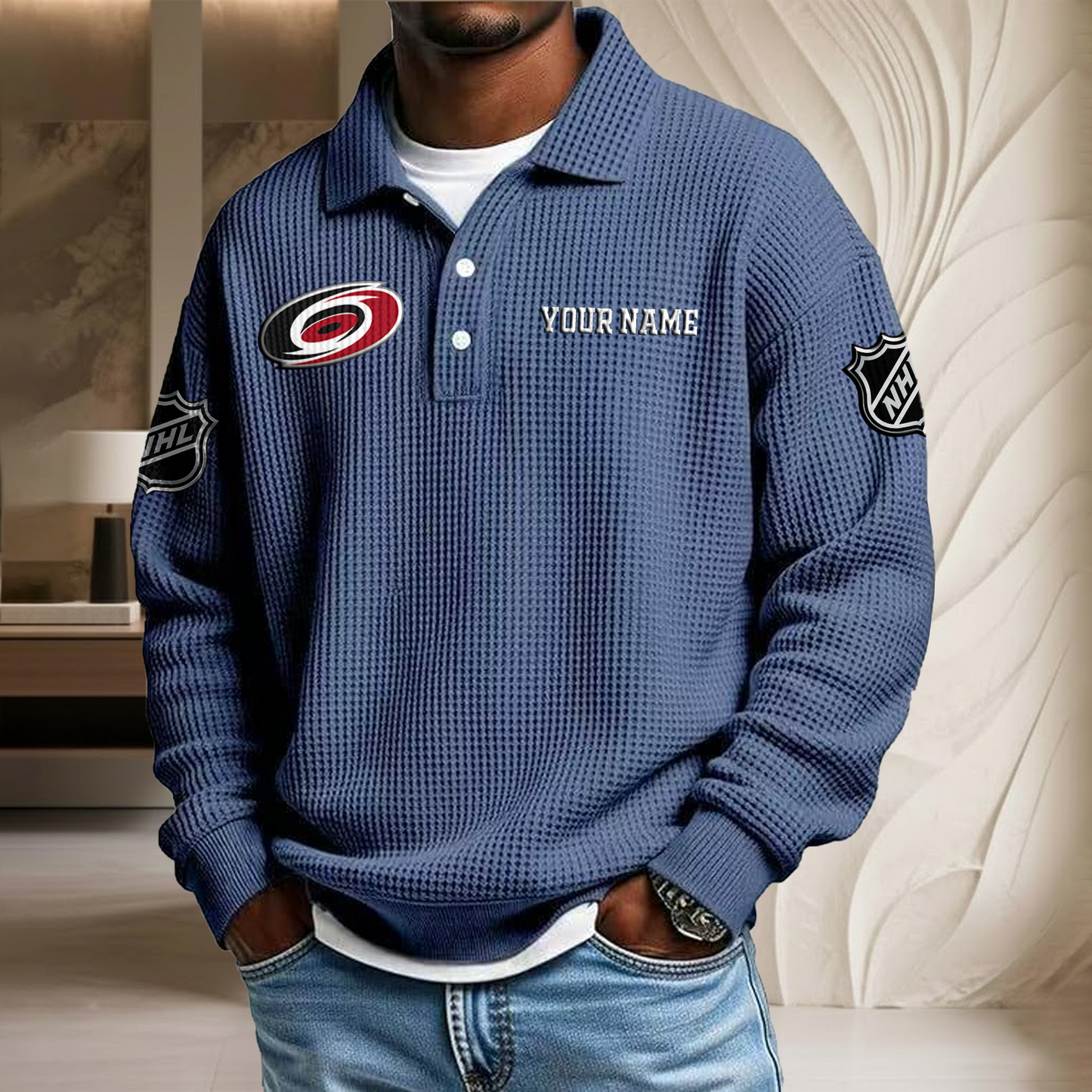 NHL x CAR Custom Name Waffle Three Button Lapel Polo HLP HLPHUONG