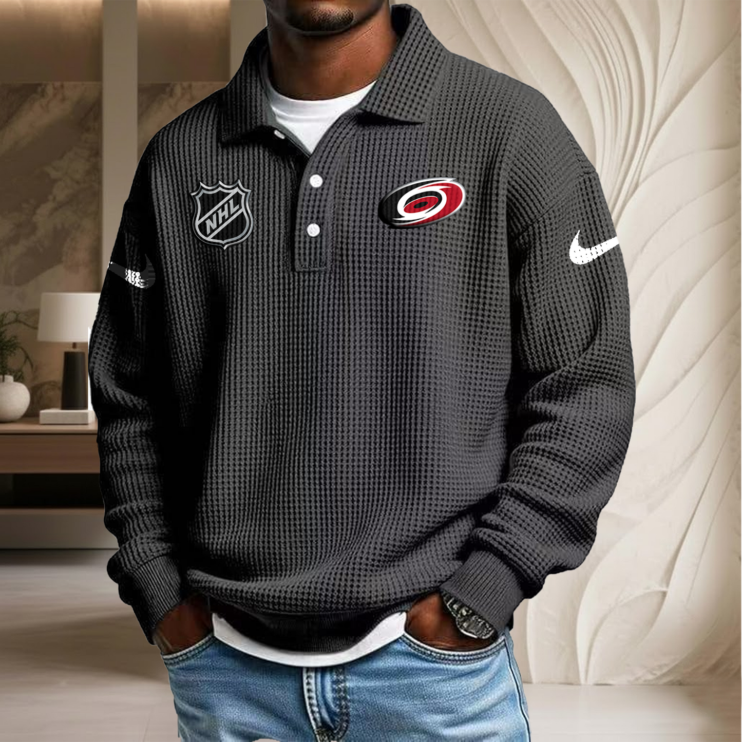 NHL x CAR Waffle Three Button Lapel Polo HLP HLPHUONG