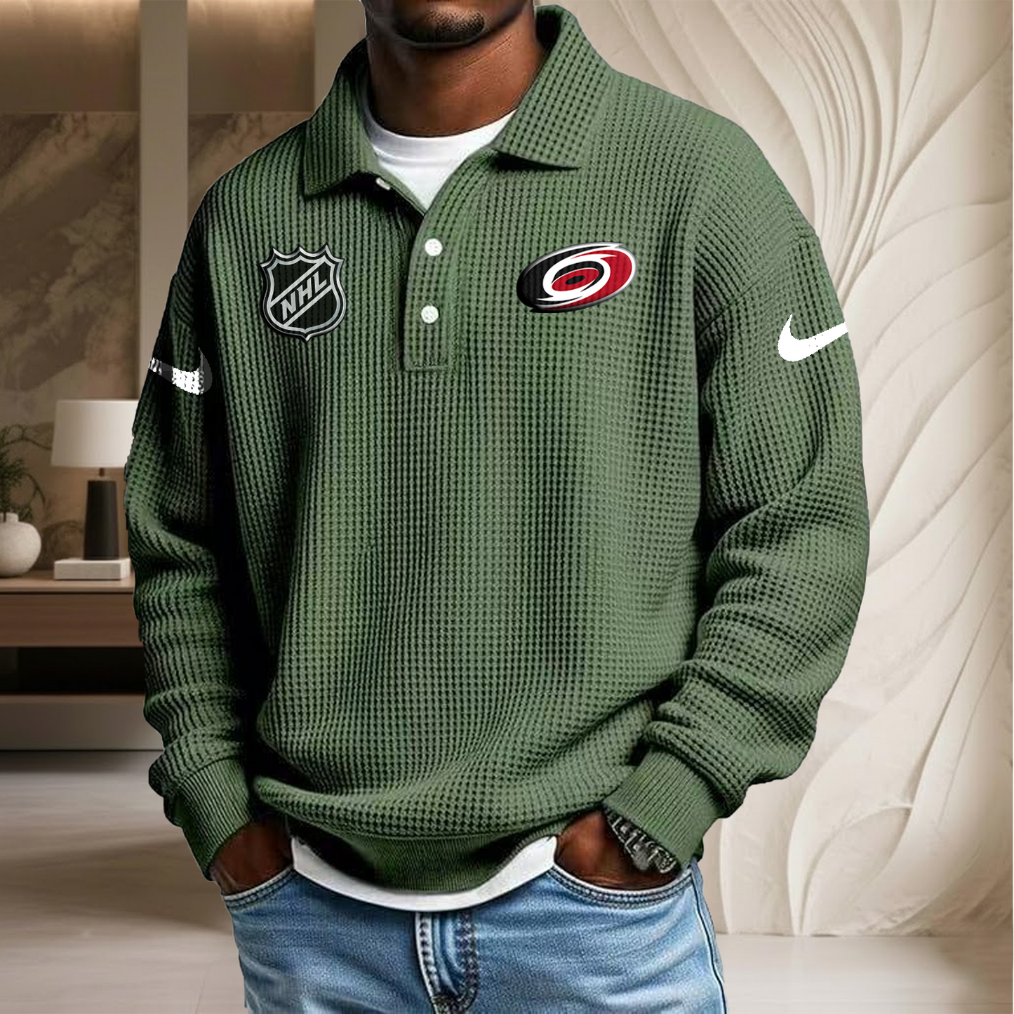 NHL x CAR Waffle Three Button Lapel Polo HLP HLPHUONG