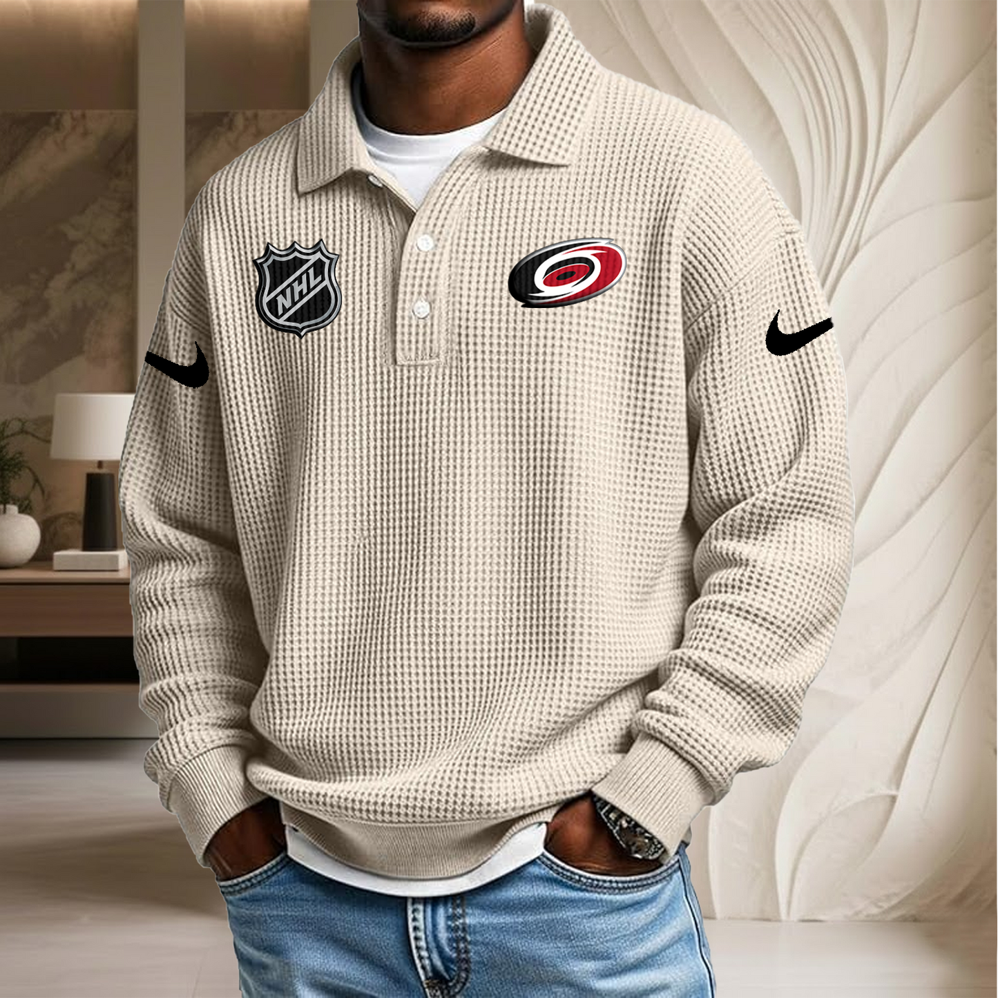 NHL x CAR Waffle Three Button Lapel Polo HLP HLPHUONG