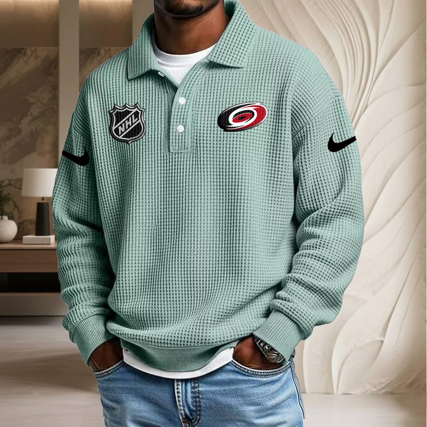 NHL x CAR Waffle Three Button Lapel Polo HLP HLPHUONG