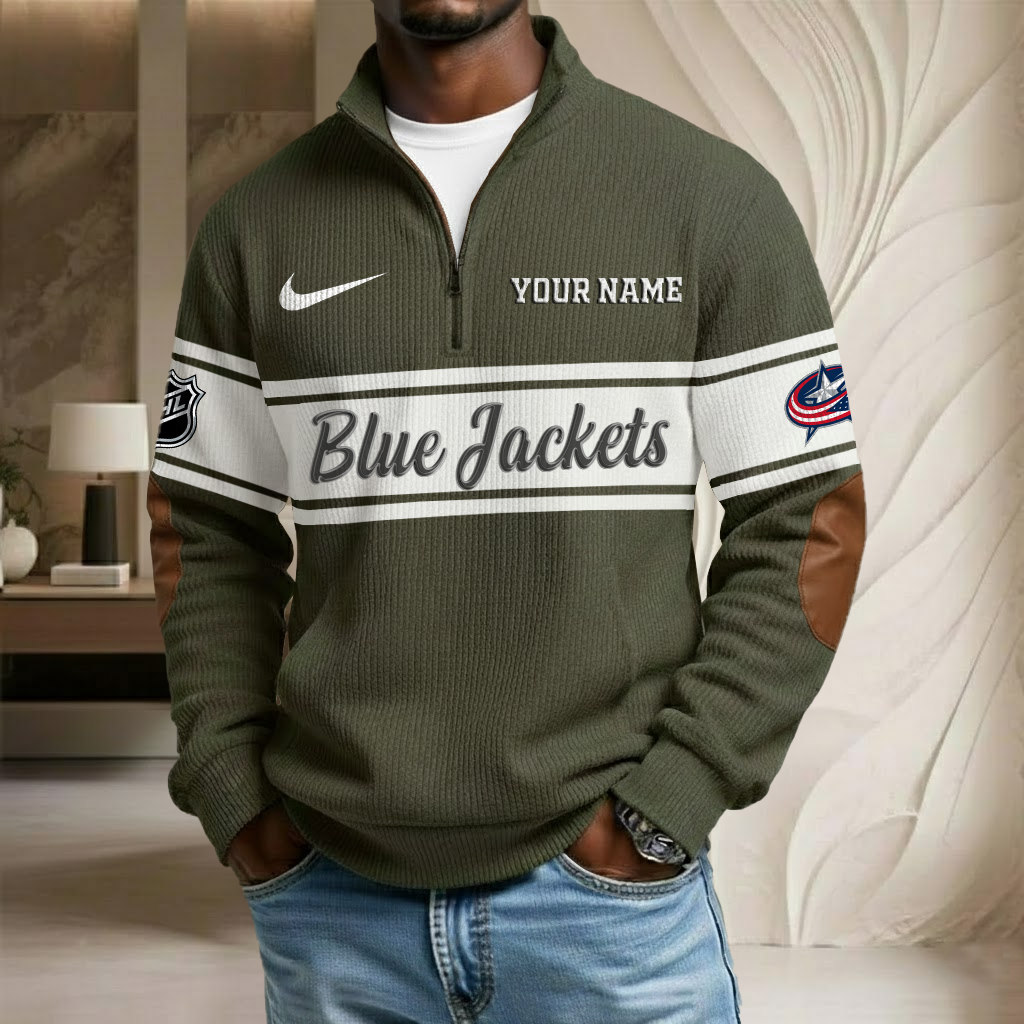 NHL x CBJ Custom Name Stand Collar Half-zip Sweatshirt HLP HLPHUONG