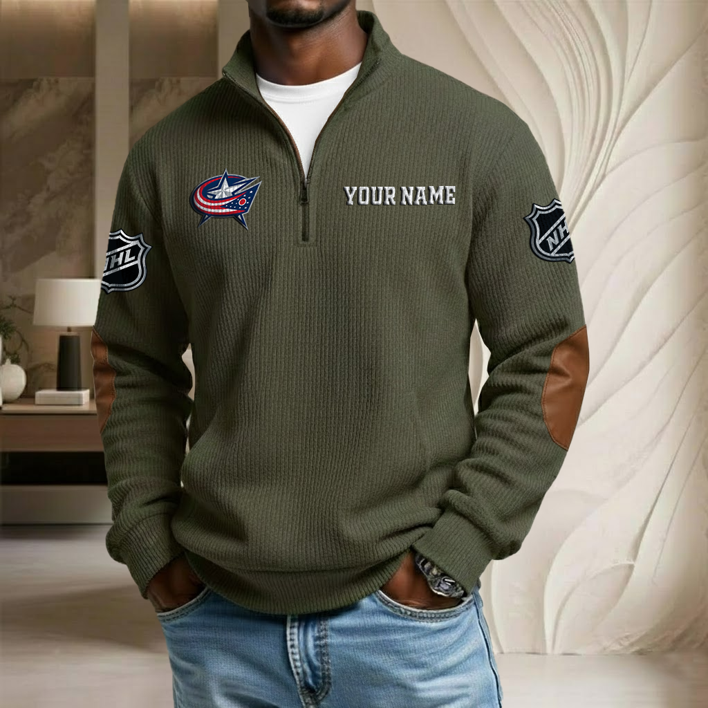 NHL x CBJ Custom Name Stand Collar Half-zip Sweatshirt HLP HLPHUONG